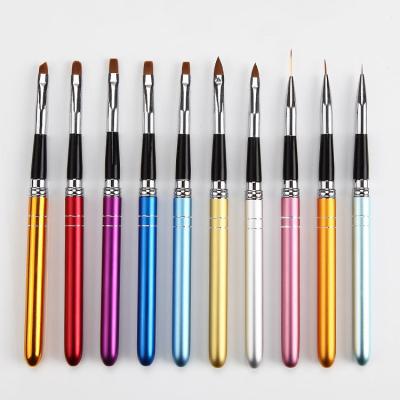 China Easy Apply Wholesale Price Unique Multi Colors Metal To Handle Hair Nail Art Gel Nylon Set Brush With Paint Coating Brush OEM ODM Private Label for sale