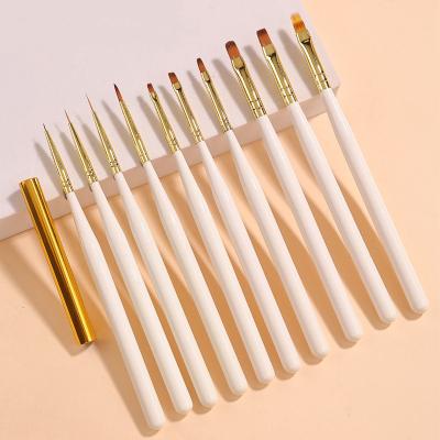 China Easy Apply Pearl Stick White 10pcs High Quality Popular Set Individually Bundled Soft Hairy Paint Coating Nail Gel Art Brush OEM for sale