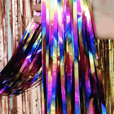 China New Design 1x2m Rainbow Color Aluminum Foil Party Decoration Foil Metallic Tinsel Foil Fringe Luxury Blackout Window Curtains for sale