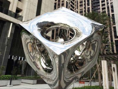 China Contemporary Stainless Steel Sculpture Light Cube Highly Polished Plaza Decoration for sale