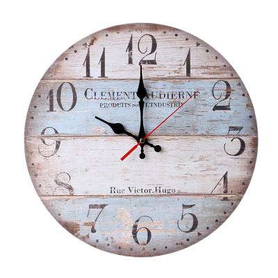 China Antique Style Vintage Arabic Numerals Rustic Mediterranean Wooden Decorative Round Wall Clock for sale