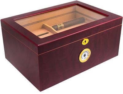 China Large Europe Cigar Humidor Glass Top Humidor Box with Hygrometer and Cedar Tray for sale