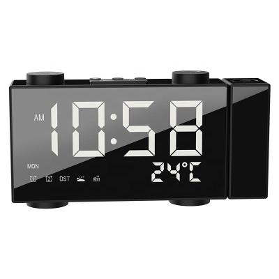 China Digital Radio Alarm Clock With FM Radio USB Ports Charging Temperature Detect Projection Alarm Clock for sale