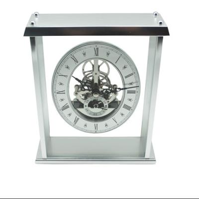 China LUMINOVA Aluminum Alloy Skeleton Metal Desk Clock with Skeleton Clock Movement for sale