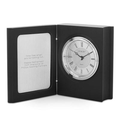 China Antique Style Personalized Matte Black and Silver Book Clock for sale