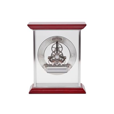 China LUMINOVA Large Silver DA Vinci Dial Desk Clock Encased in Glass and Chrome with Cherry Top and Wood Base for sale