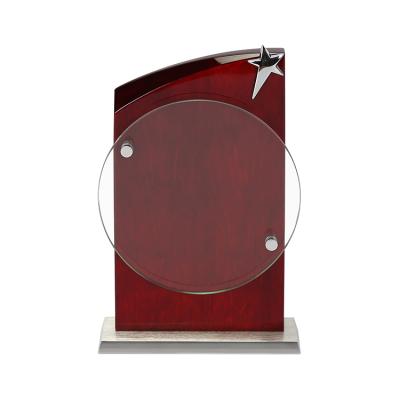 China Wholesale Europe Glass Rosewood Accented Circle Star Trophy Award Blank Plaques for sale