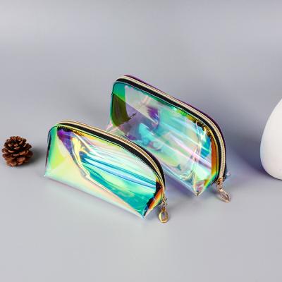 China High Quality PVC Laser Brush Holder Holographic Logo Custom Organizer Cosmetic Bag Make Up Bag Waterproof Ziplock Pouch Toiletry Travel for sale