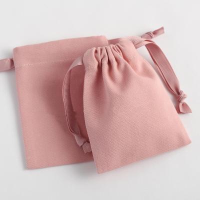 China Luxury Pink Thick Eco Friendly Mini Eco-Friendly Recycle Canvas Cotton Drawstring Bags Organic Gift Printed Jewelry Pouch for sale