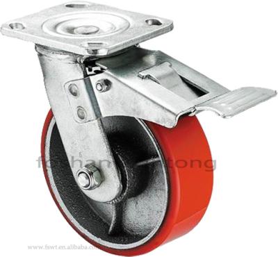 China Industrial Roller Caster Wheel Or Heavy Duty Ball Bearings Brake Total Cast Iron for sale