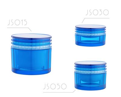 China jinsheng cosmetic hot sale factory direct sales sky blue luxury cosmetic plastic jar with lids and matching lotion bottles 15ml 30ml for sale