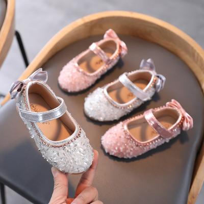 China New Arrival Comfortable Children Girls Round Leather Trim Princess Shoes Toddler Rhinestone Sequin Baby Kids Stylish Shoes for sale