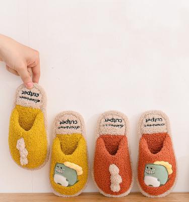 China Winter Boys Girls Anti-slippery Slippers Cute Cartoon Dinosaur Home Shoes Warm Kids Fur Slipper for sale