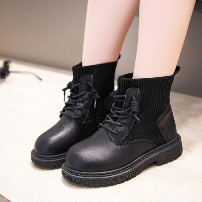 China 2021 Autumn And Spring Anti-slippery Pu Lace-up Boots Sock Boots New Fashion Trend Girls Leather Boots for sale