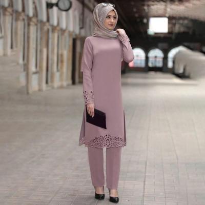 China Normcore / Minimalist 2 Piece Suit Solid Color Wide Leg Pants Muslim Woman Suit For Muslim Women for sale