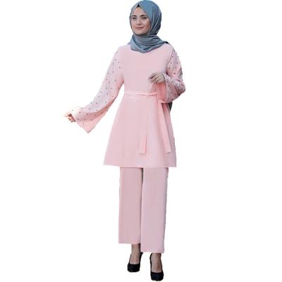 China Two Piece Normcore Islamic Elegant Sleeve Clothing Set / New Minimalist Design Long Dress Middle East Top And Pants 2Pc Set Muslim Salwar Suit for sale