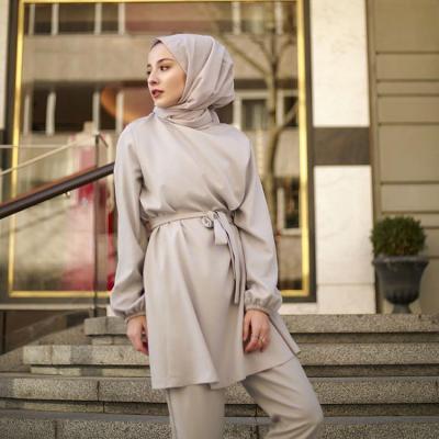 China Normcore/newcomer loose women's Arabic muslim breeches suit Middle Eastern neck minimalist navy for sale