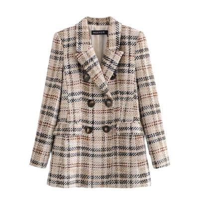 China Anti-wrinkle M-4XL Customized Plaid Tweed Blazer Woman Short Skirt Suit Europe America Style Causal Spring 2 Piece Tweed Set for sale