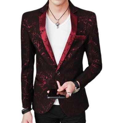 China Custom Made Mens Wear Blazer Contrast Collar Type Fancy Blazer Wine Red Breathable and Causal Mens Entertainment Stage Wear for sale