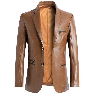 China New spring and autumn men's suit anti-wrinkle leather jacket trend stylish casual PU leather blazer for fashion male for sale