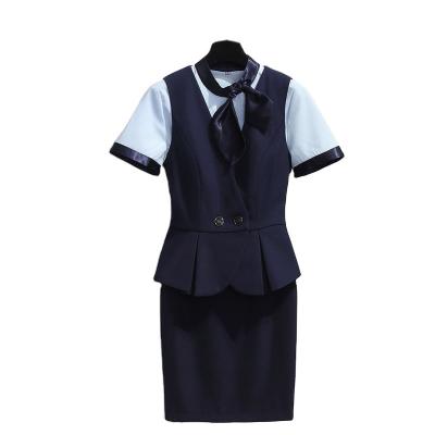 China Invest +shirt +skirt 3 pcs set Customized Airline Hostess Women Clothing Navy Color Airline Stewardess Slim Fit Dress With Logo for sale