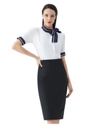 China OEM Factory Anti-pilling Administrator Dress Bow Shirt & Pencil Skirt Suit Set Silk Subway Train Attendant Clothing For Women for sale