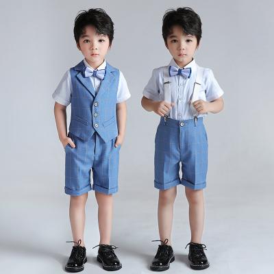 China Custom Made British Style Formal Kids Suit Sets Blue Plaid Pattern Formal Prom Dinner Boys Suit Separates And Kids Dress Suits for sale