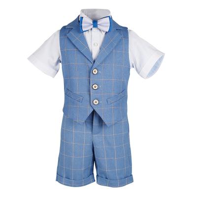 China Child Formal Custom Made Tuxedo Short Suit Boy Short Suit Boy Blue Checked Formal Vest 3 Piece Suit For Summer for sale