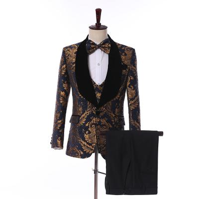 China High-end Breathable Fruit Green Feeling Style Collar Pattern British Exquisite Coat Mens Suit High-end Dress Three Sets for sale