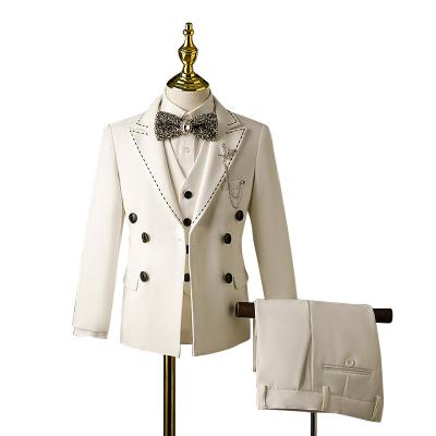 China Smart Casual High End English Speaking White Boy Double Breasted Suit Jacket Fashion Performance Dress Party Kids Suit Set for sale