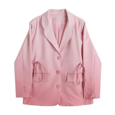 China Anti-wrinkle spring fashion clothes good tailoring blazer for casual youth ladies and office women single breasted pink gradient suit jacket for sale