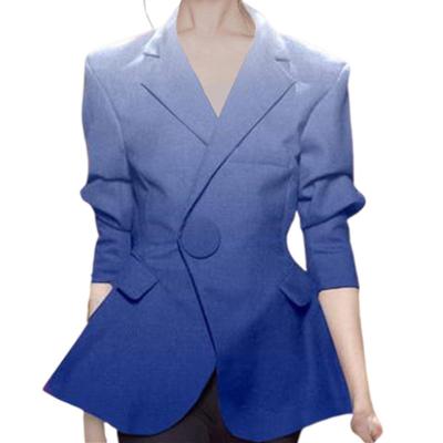 China Slim blue gradient Anti-wrinkle fall fashion design women waist suit designer female office blazer new for sale