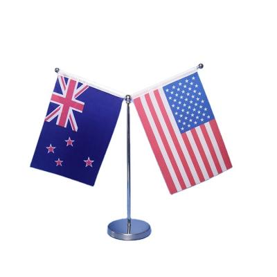 China Can hold two flags conference business table flag stand mini telescopic bilateral silver Y-shaped flag table stand table flag pole for sale