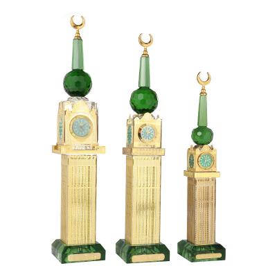 China Middle East personalization crystal glass ornament clock tower for islamic suvenir for gift makkah for sale