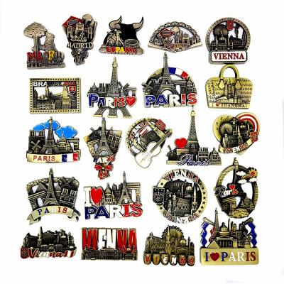 China Factory Supply French-Spanish Architecture Durable Eiffel Tower 3d Metal Fridge Magnet Personalized Souvenir Cities Travel Fridge Magnet for sale