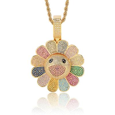 China Wholesale Hip Hop Jewelry 18k Gold Plated Environmental Friendly Sunflower Hip Hop Pendant Necklace for sale