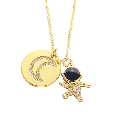 China Personalized Style Jewelry 18K Gold Plated Astronaut Pendant Necklaces For Girl Women Necklace Environmental Friendly Gift for sale