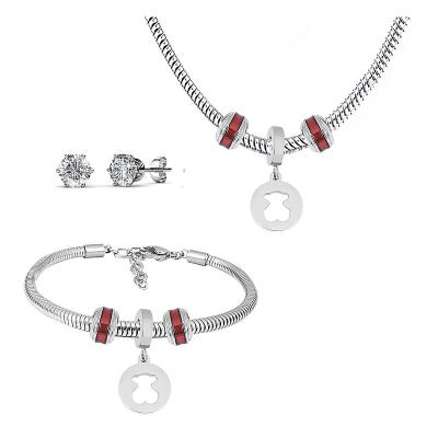 China Best Selling Classic Snake Bone Chain Bear Necklace and Bracelet and Earrings Environment Friendly Brand Stainless Steel Jewelry Set for sale