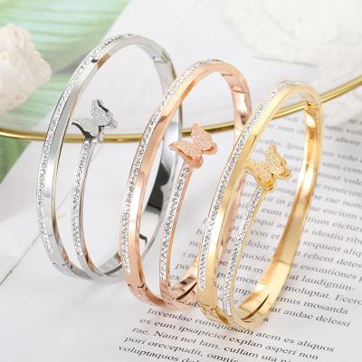 China Dongguan Jewelry Butterfly Bangle Wholesale High Quality Environmentally Friendly Zircon Stainless Steel Luxury Bangle for sale