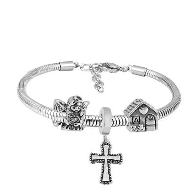 China Environmental Friendly Vintage Jewelry DIY Cross Personalized Charm Bracelets For Girls Kids Stainless Steel Bangle Gift for sale