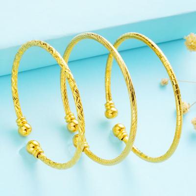 China China Factory Environmental Friendly Jewelry Wholesale Cheap Bracelet For Women Brass Gold Plated 24K Round Bead Open Bangle for sale