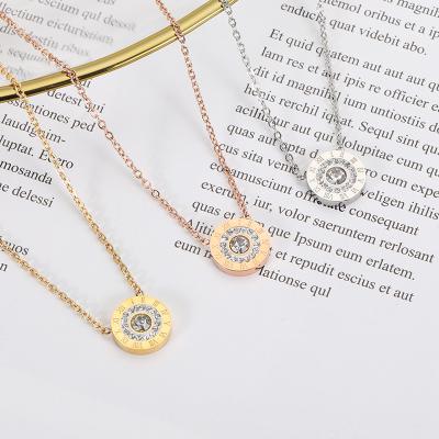 China Factory Environmental Friendly High Quality Cheap Jewelry Roman Numeral Zircon Stainless Steel Classic Necklaces for sale