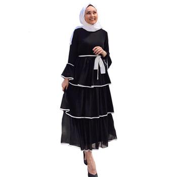 China Muslim Abaya Women Anti-wrinkle Maxi Long Dress Muslim Black Color Long Sleeve Arab Islamic Dress White Fashion 3 Layers Harden Dress for sale