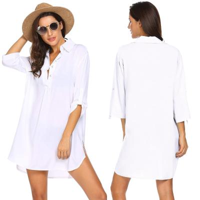 China 2021 new summer women's clothing anti-static v-neck blouse solid color beach skirt sunblock swimwear shirt lady fashion shirt casual dress for sale