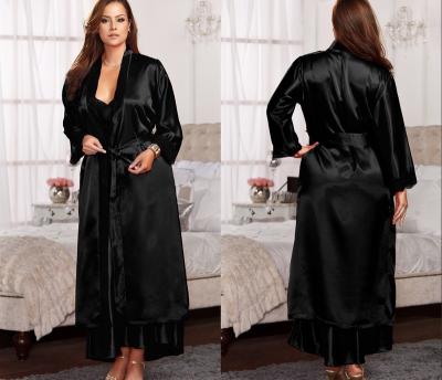 China QUICK DRY thin silk hot women's comfortable dressing gowns plus size silk sleepwear outside long satin one-piece nightgown for sale