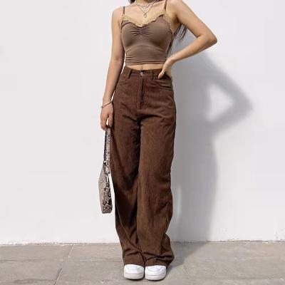 China Women Corduroy Streetwear High Waist Casual Solid Fashion Anti-pilling Wide Leg Pants Plus Size Women's Trousers for sale