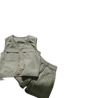 China Spandex/Cotton Summer Military Green Outdoor Kids Vest And Shorts Set Infant Comfy Sleeveless Clothing Set for sale