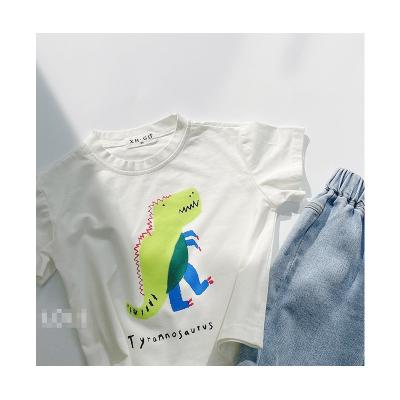 China Newest Fashion High Quality Sweet With Green Dinosaur Pattern Cute Kids Shirt for sale