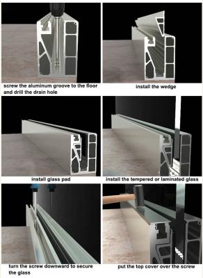 China Uitwendige raamloze glazen hek U-kanaal Aluminium buitenglasrailingsysteem met LED-licht Balkonbalustradeglas Te koop