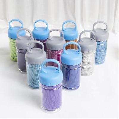 China Hot Selling Compressed Logo Instant Cooling Ice Gym Customized Towel With Bottle for sale